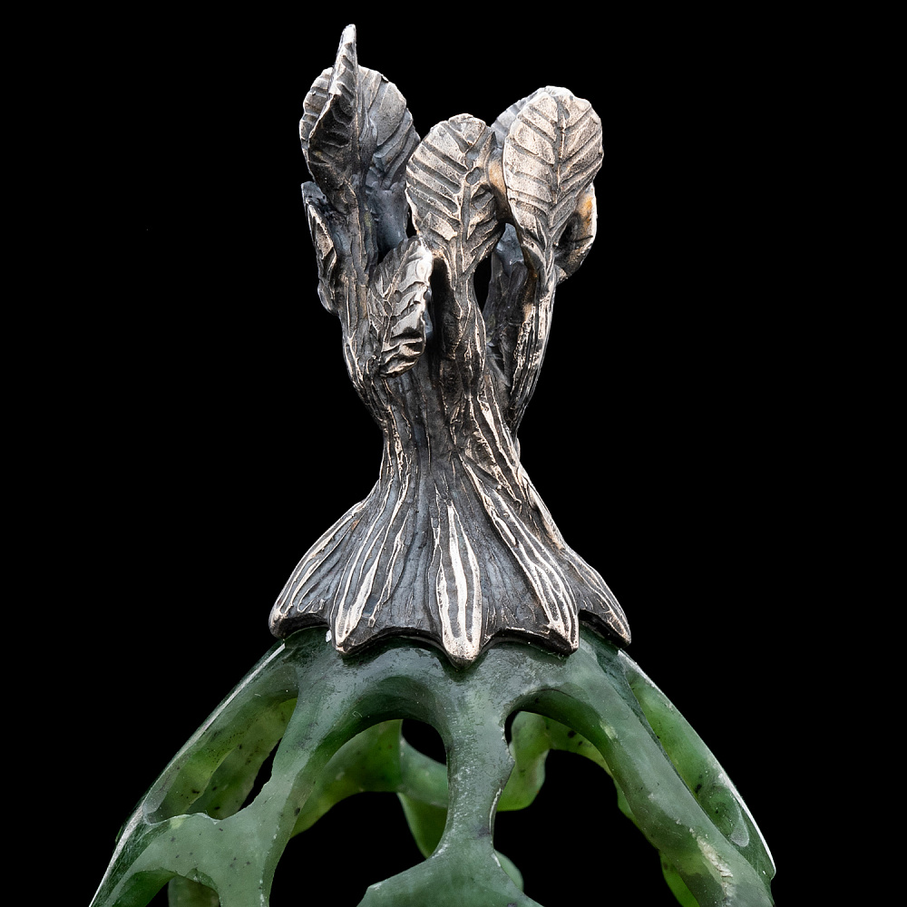 Композиция из нефрита и серебра «Попугай в клетке» - интернет магазин Русь Велика я фото 6