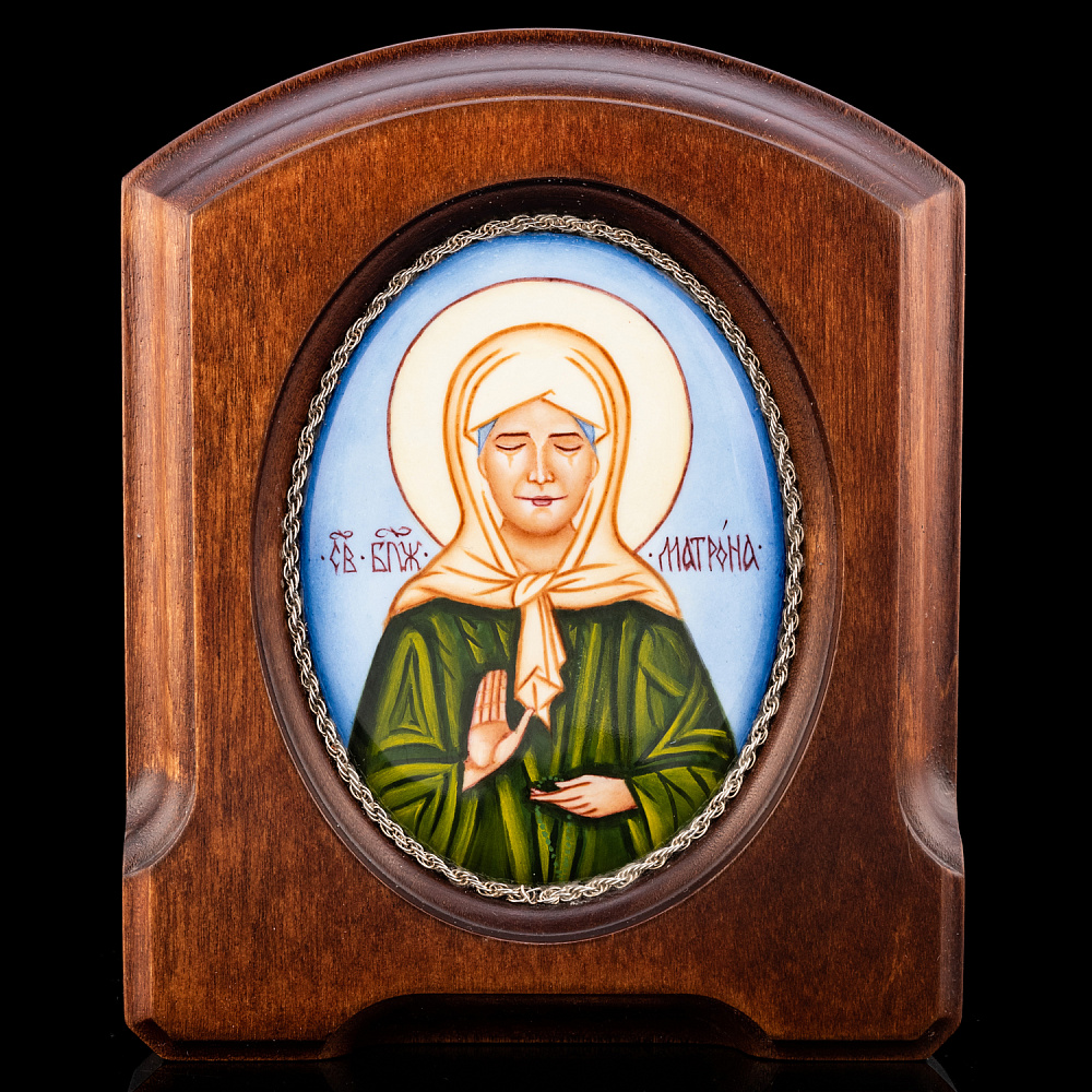 Икона с финифтью «Св. блаженная Матрона Московская» 11 х 13 см - интернет магазин Русь Велика я 