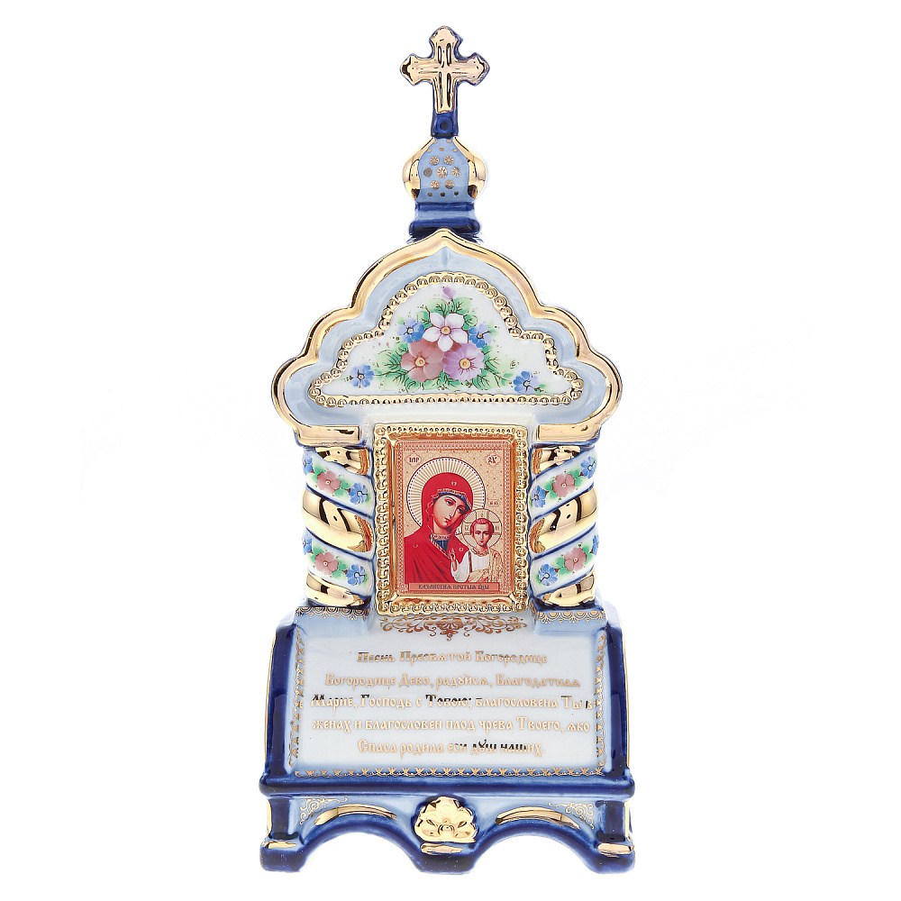 Киот настольный «Божья Матерь Казанская». Гжель 10х23 см - интернет магазин Русь Велика я 