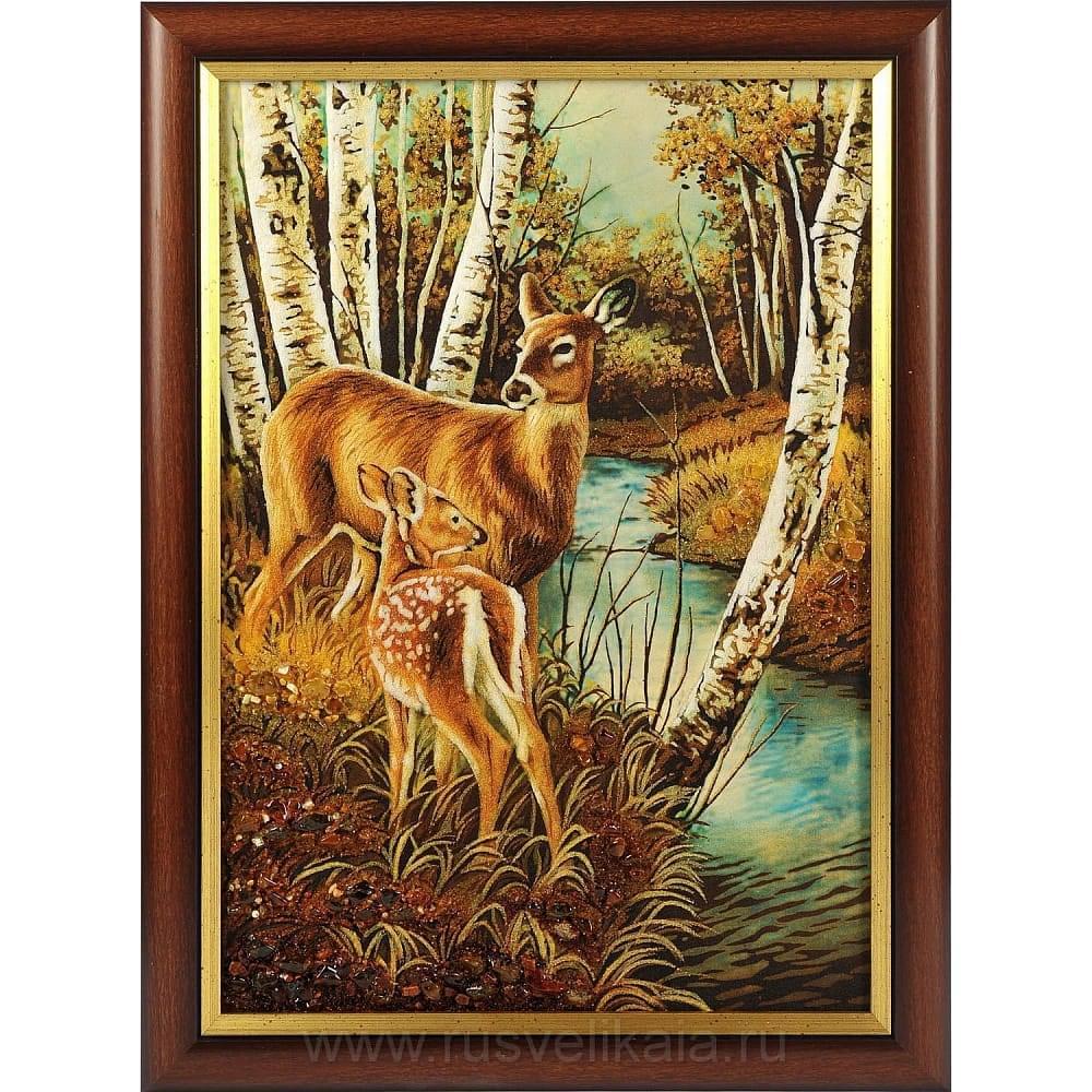 Янтарная картина «В лесу» 47х40 см - интернет магазин Русь Велика я 