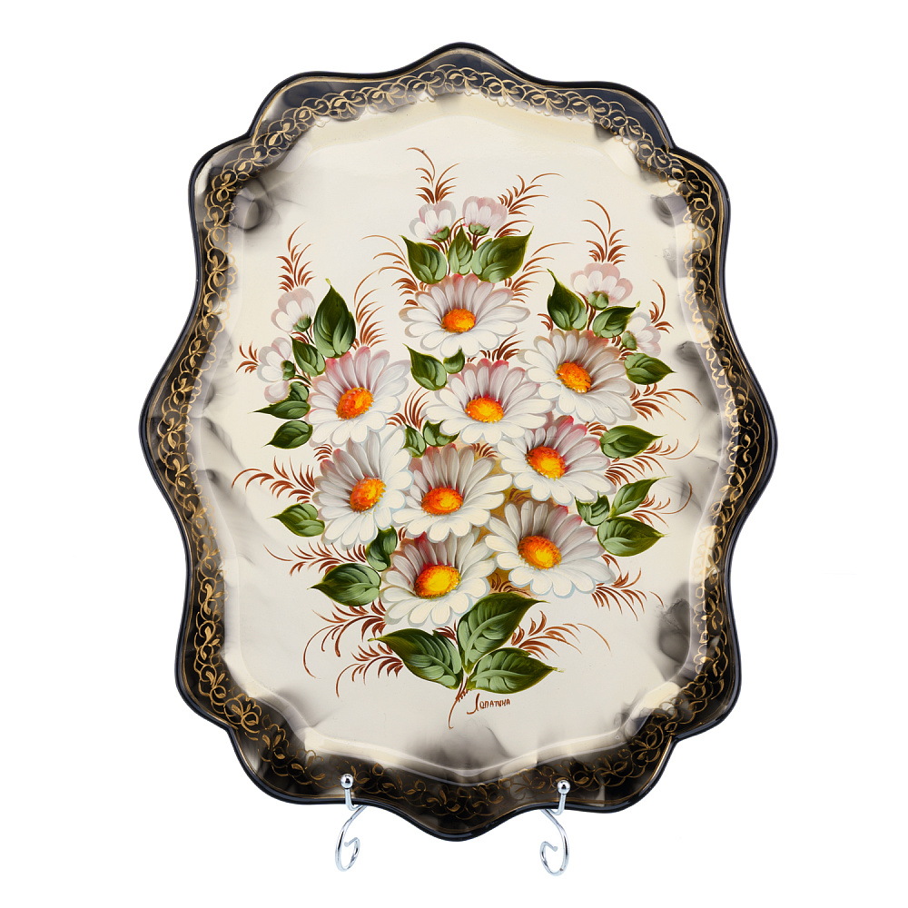 Поднос сувенирный с ручной росписью «Ромашки» 48х36 см - интернет магазин Русь Велика я 