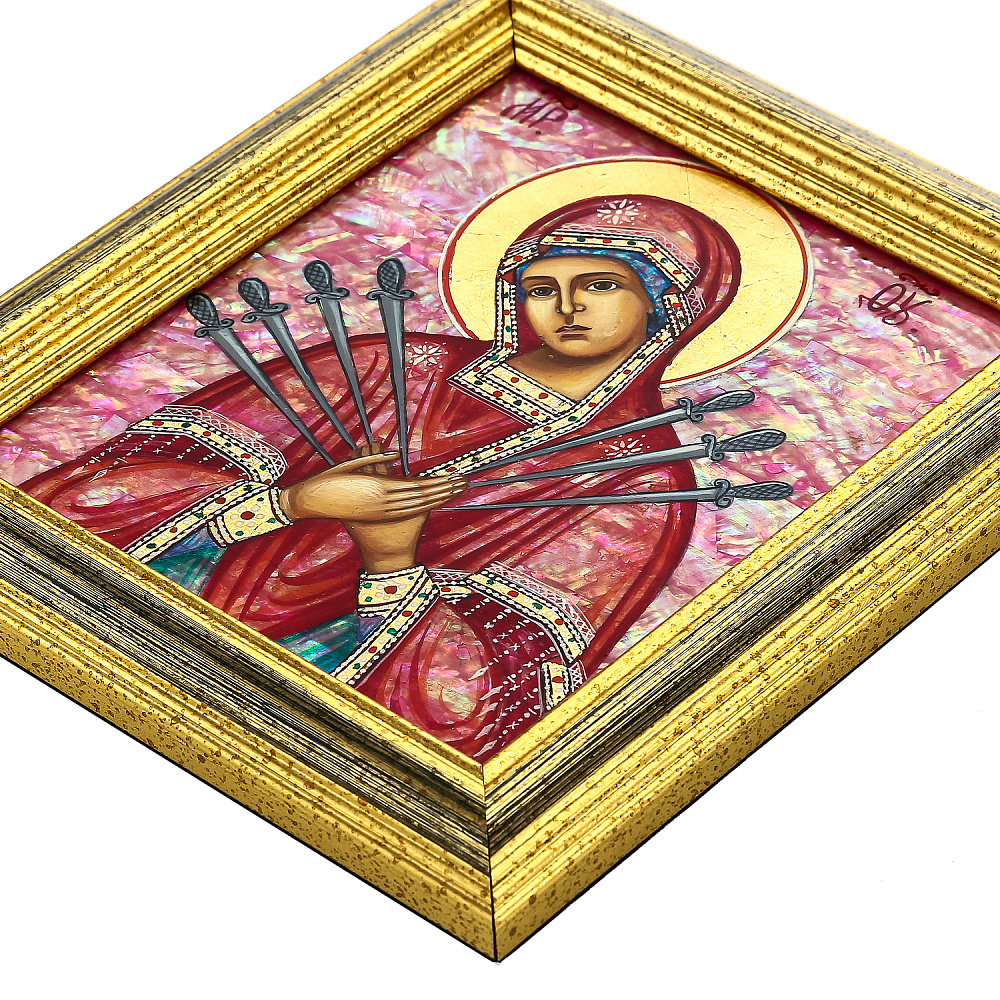 Икона на перламутре «Божья Матерь Семистрельная» 16 х 18 см - интернет магазин Русь Велика я фото 2