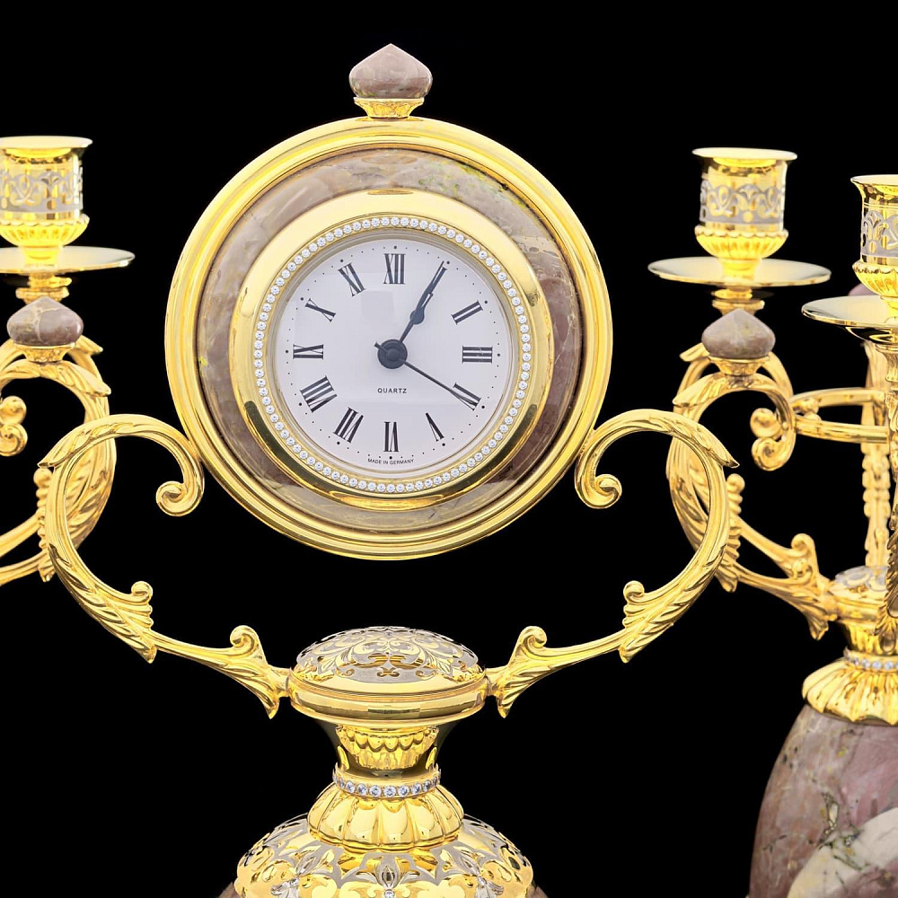 Часы каминные из яшмы и бронзы с двумя 3-х рожковыми канделябрами. Златоуст - интернет магазин Русь Велика я фото 6