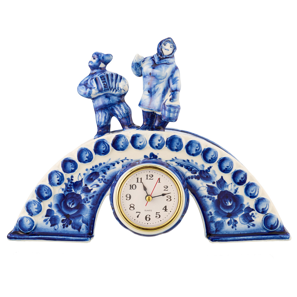Часы настольные «На мосту». Гжель - интернет магазин Русь Велика я 