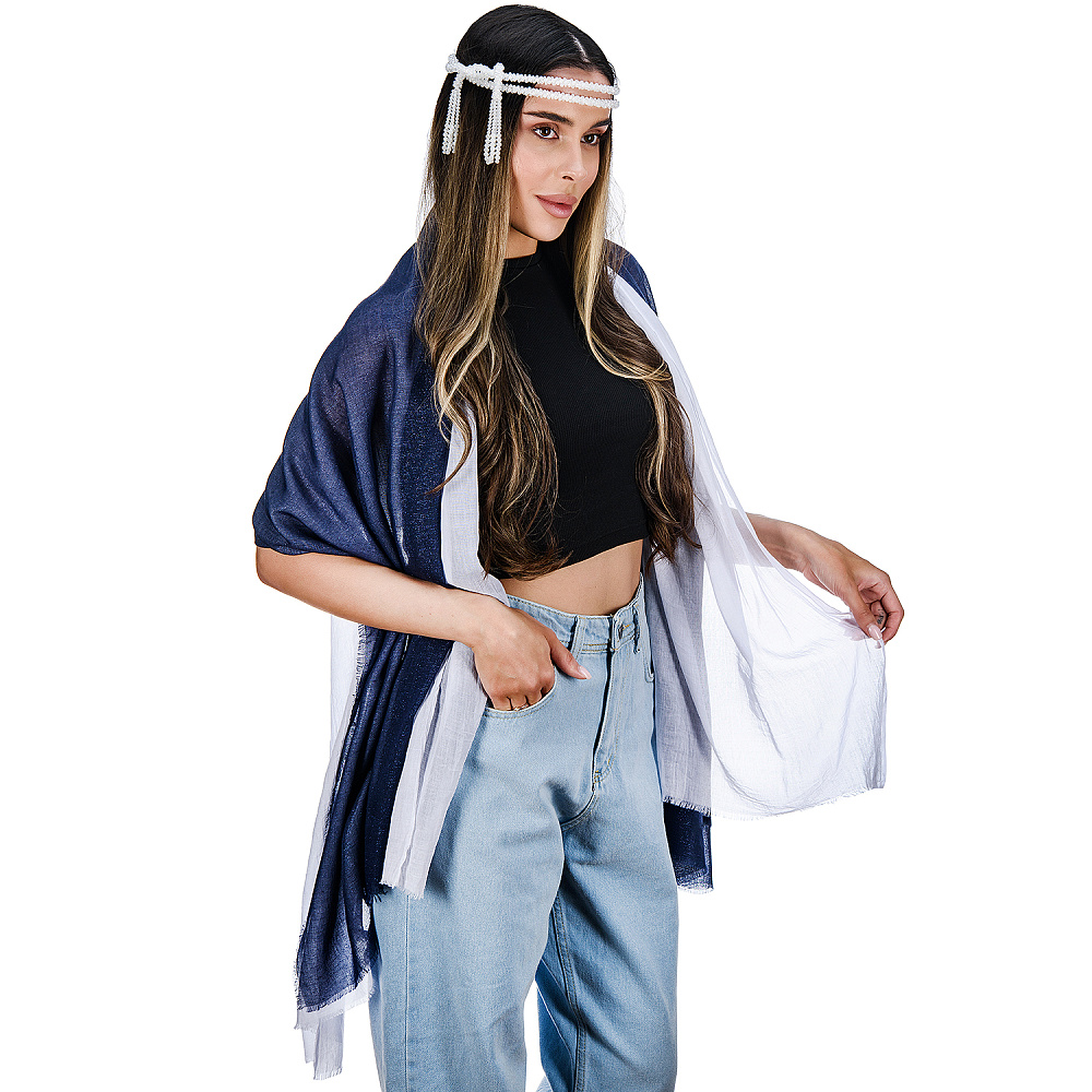 Набор парных палантинов с бусами-жгутом «Дуэт». Бело-синий - интернет магазин Русь Велика я фото 3