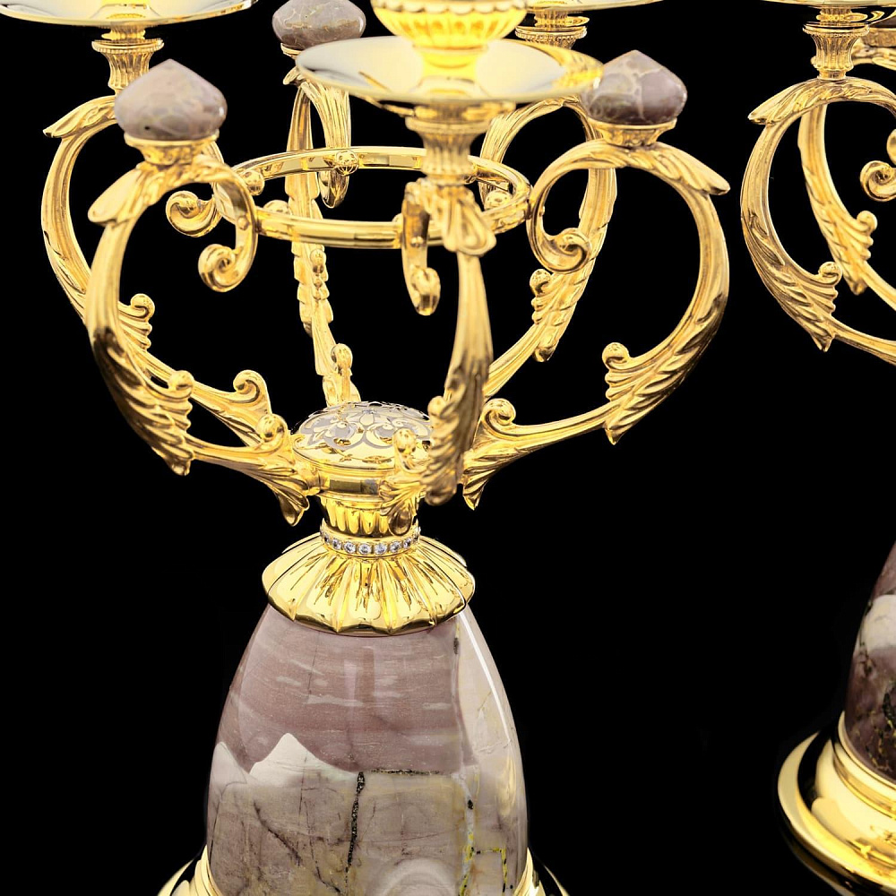 Часы каминные из яшмы и бронзы с двумя 3-х рожковыми канделябрами. Златоуст - интернет магазин Русь Велика я фото 8