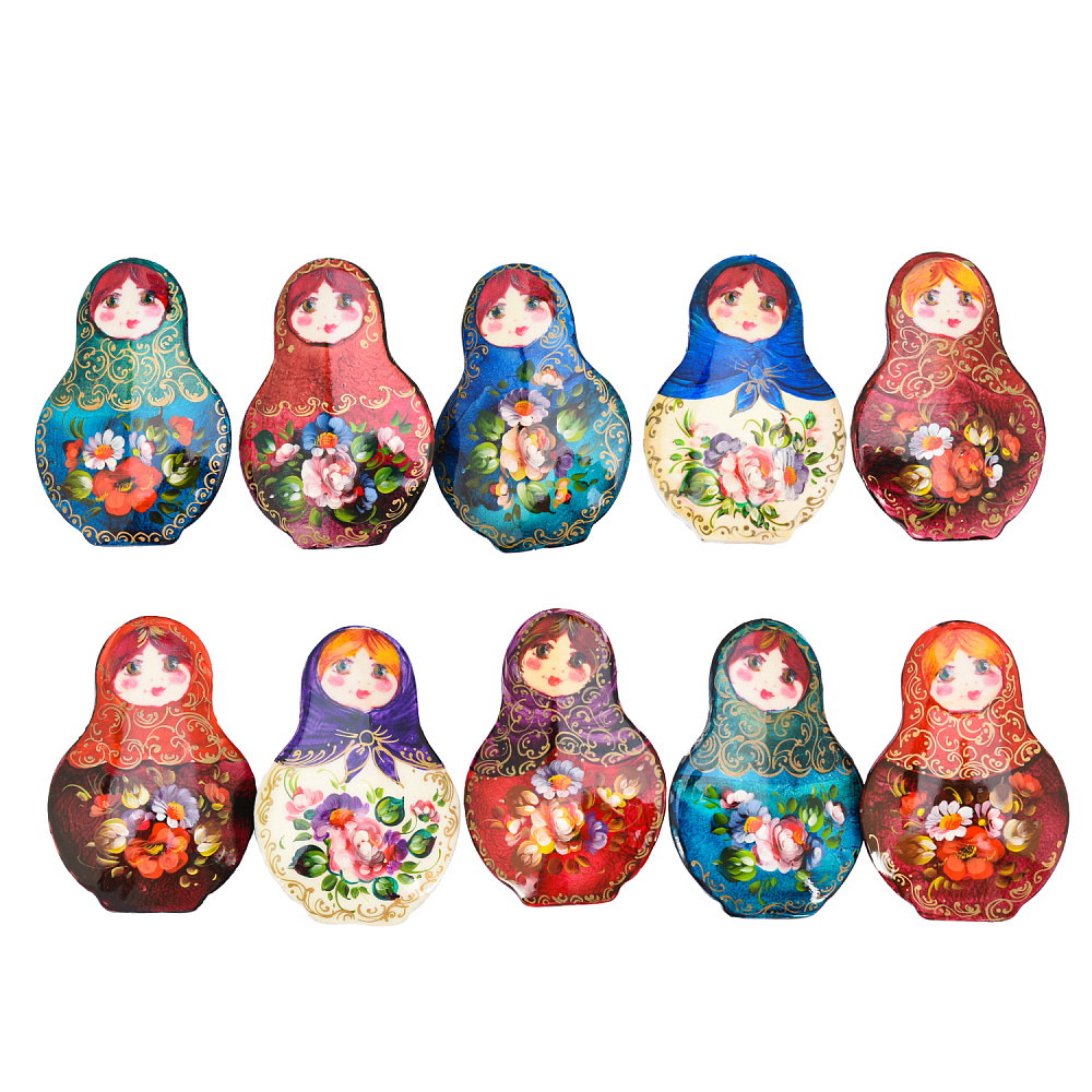 Брошь с ручной росписью «Жостово. Матрешка» (в ассортименте) - интернет магазин Русь Велика я фото 1
