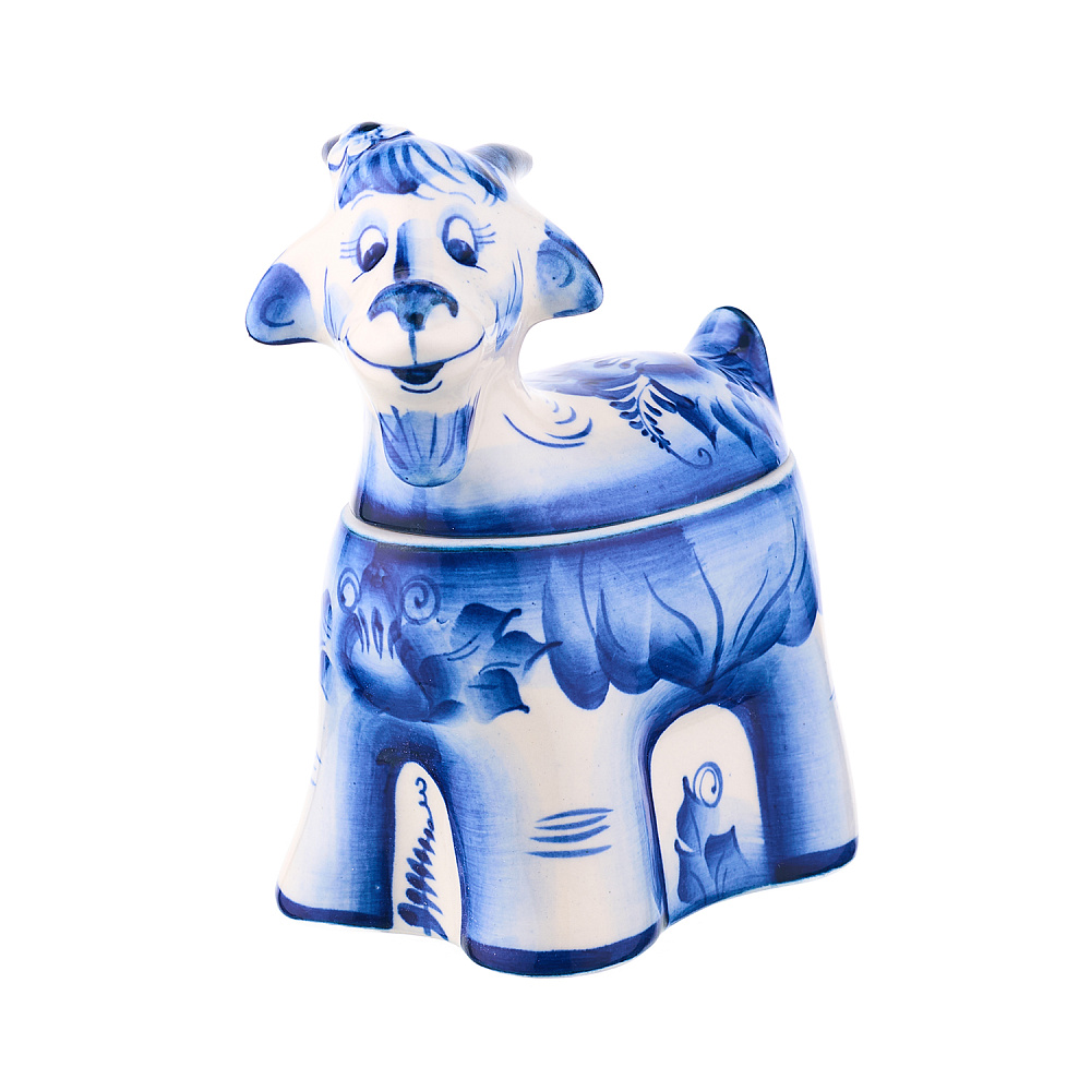 Шкатулка фарфоровая с росписью «Коза». Гжель - интернет магазин Русь Велика я фото 1