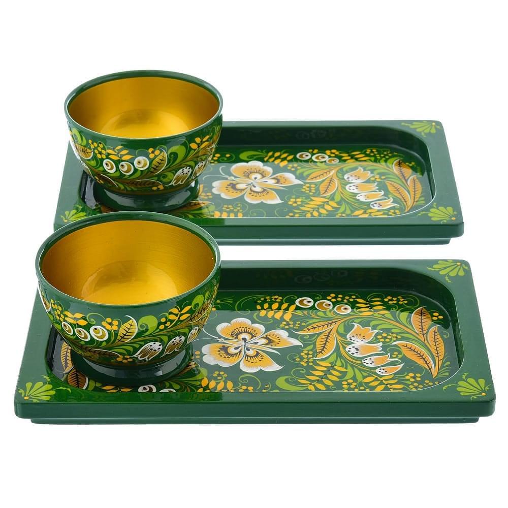 Набор для суши на двоих с соусниками и палочками. Роспись Хохлома - интернет магазин Русь Велика я фото 5