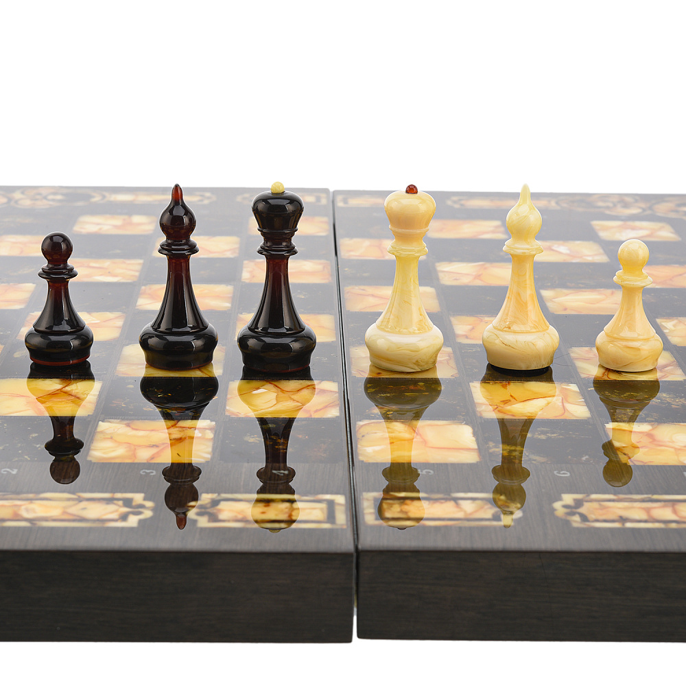 Шахматы с янтарными фигурами «Арабески-Марин» 56х56 см - интернет магазин Русь Велика я фото 5