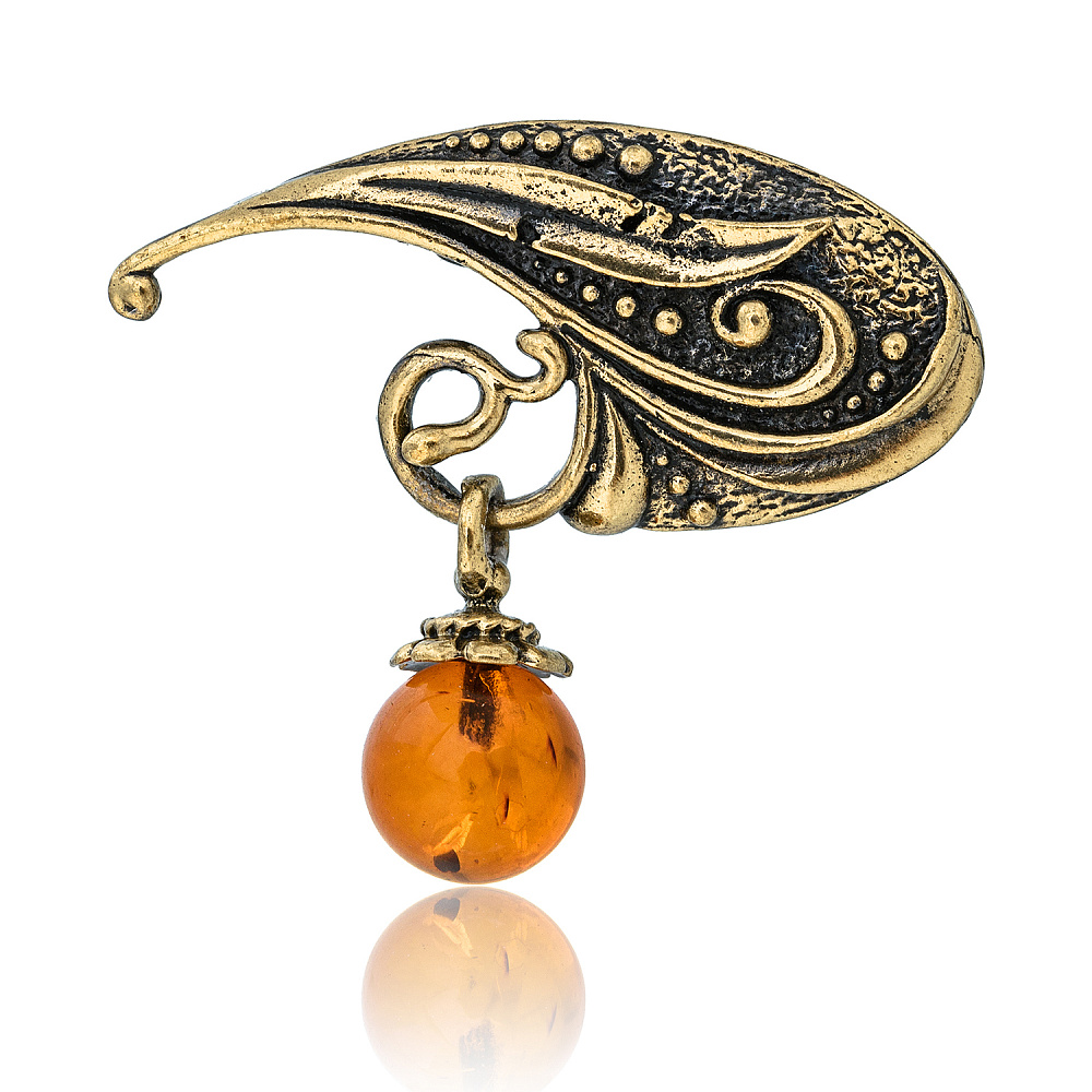 Брошь с янтарной вставкой «Колокольчик» - интернет магазин Русь Велика я 