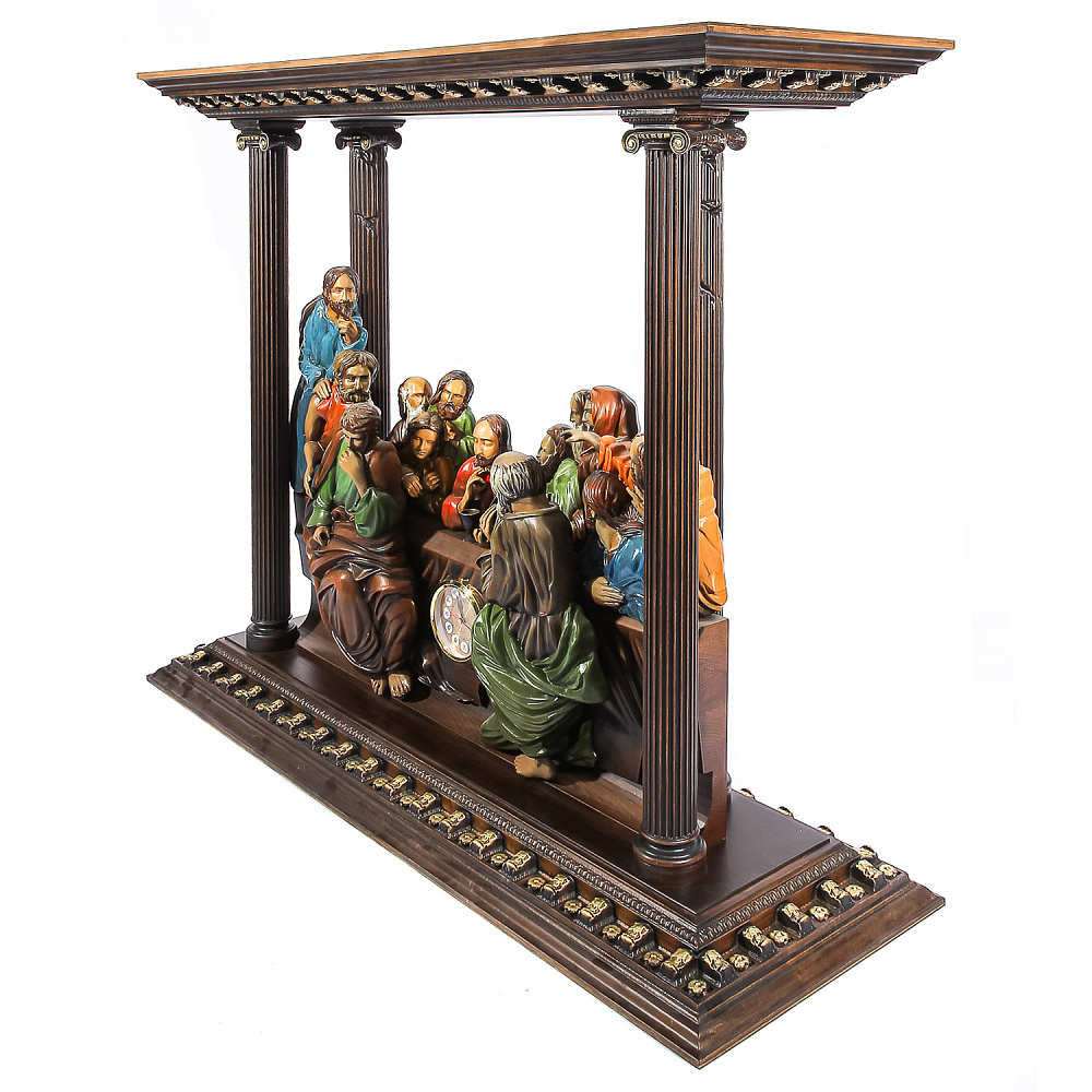 Деревянные резные часы «Тайная вечеря». Высота 104 см - интернет магазин Русь Велика я фото 1