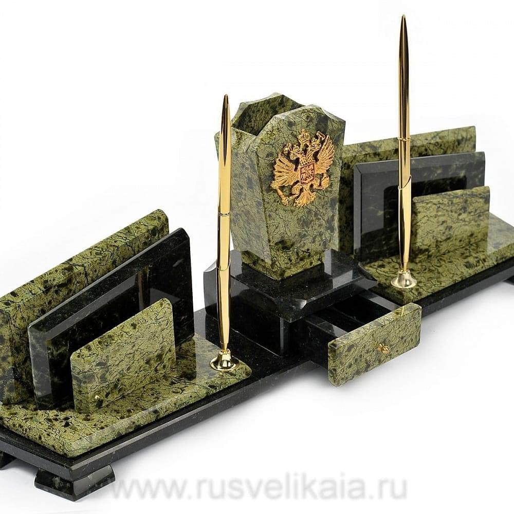 Настольный набор из змеевика с гербом РФ - интернет магазин Русь Велика я фото 1
