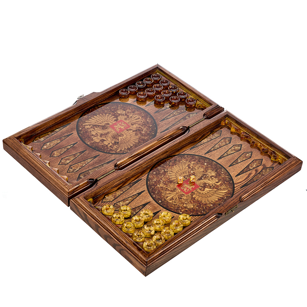 Нарды янтарные «Герб РФ» 46х23 см - интернет магазин Русь Велика я фото 3