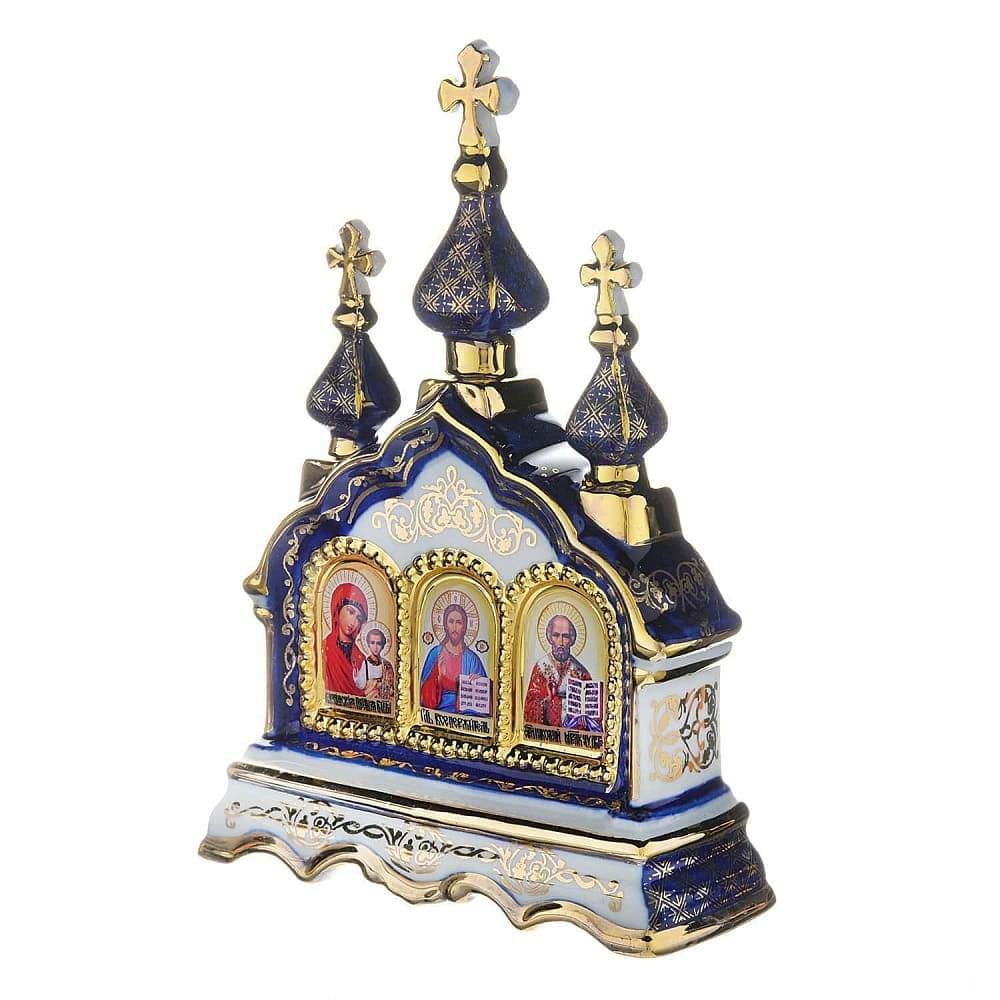 Киот настольный «Иисус, Богородица, Николай Чудотворец». Гжель 11 х 14 см - интернет магазин Русь Велика я фото 2