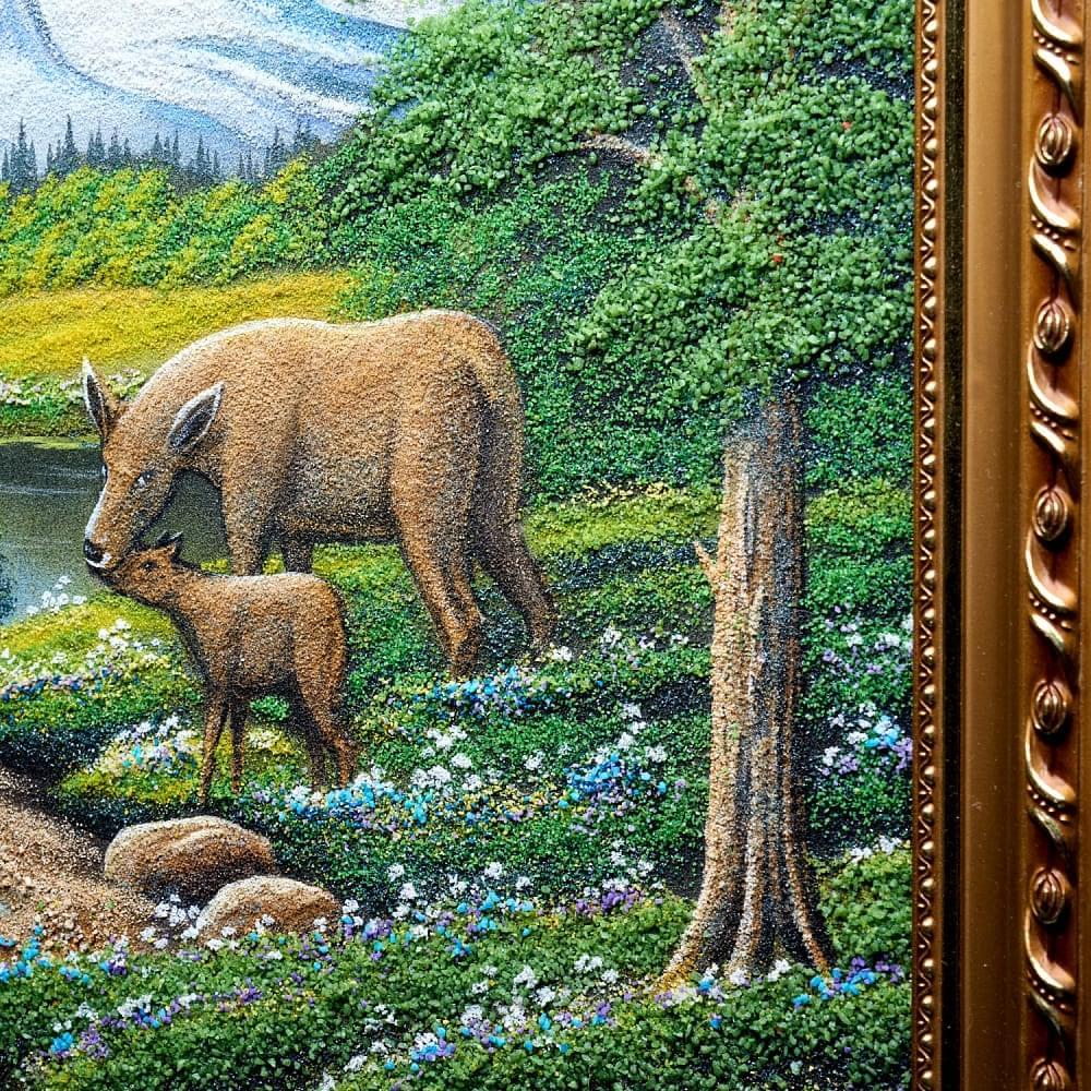 Картина с каменной крошкой «Олени на водоеме» 69 х 49 см - интернет магазин Русь Велика я фото 2