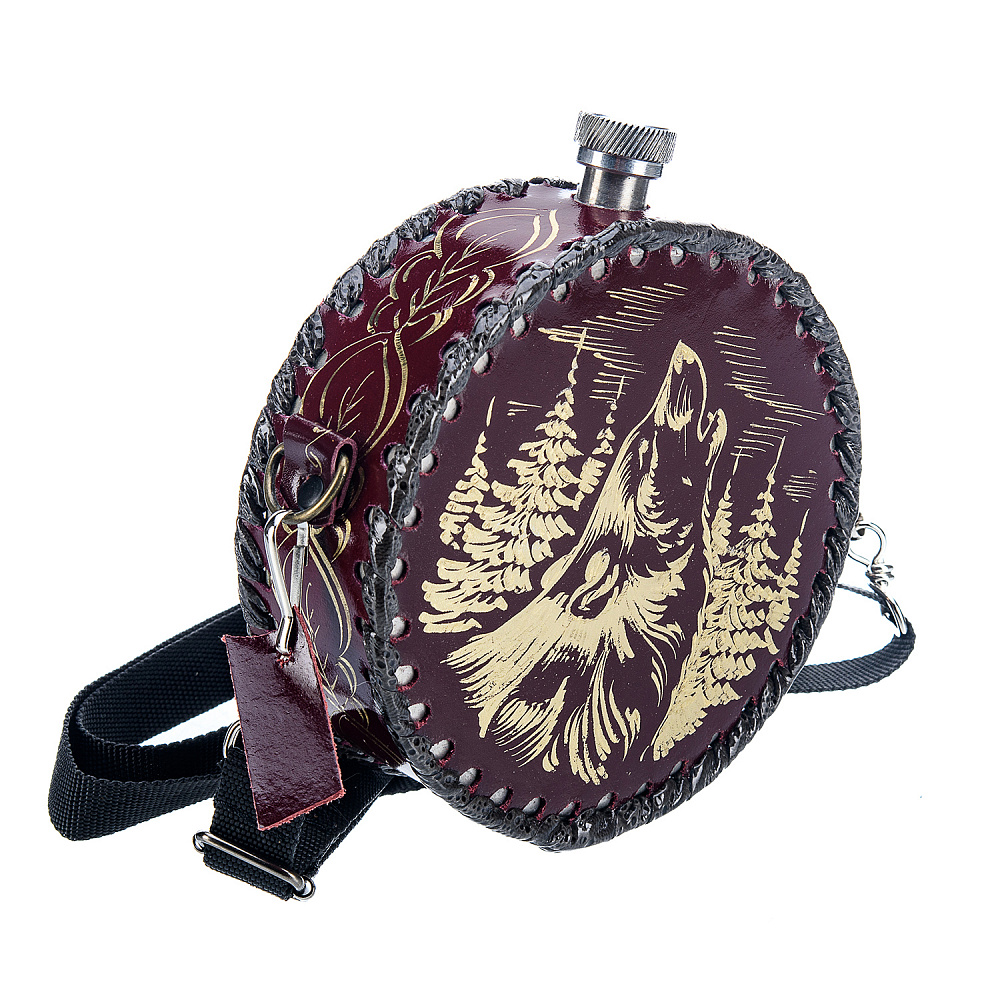 Фляга в кожаном футляре «Волк» 0,5 л - интернет магазин Русь Велика я фото 1