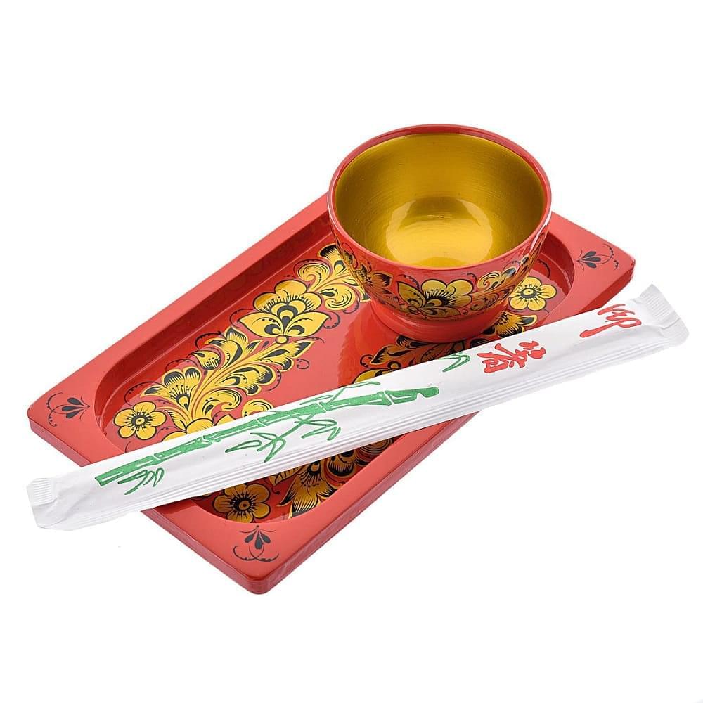 Набор для суши на двоих с соусниками и палочками. Роспись Хохлома - интернет магазин Русь Велика я фото 1