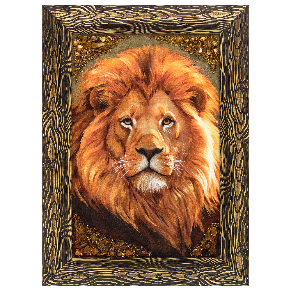 Картина янтарная «Лев - царь зверей» 60х40 см - интернет магазин Русь Велика я 
