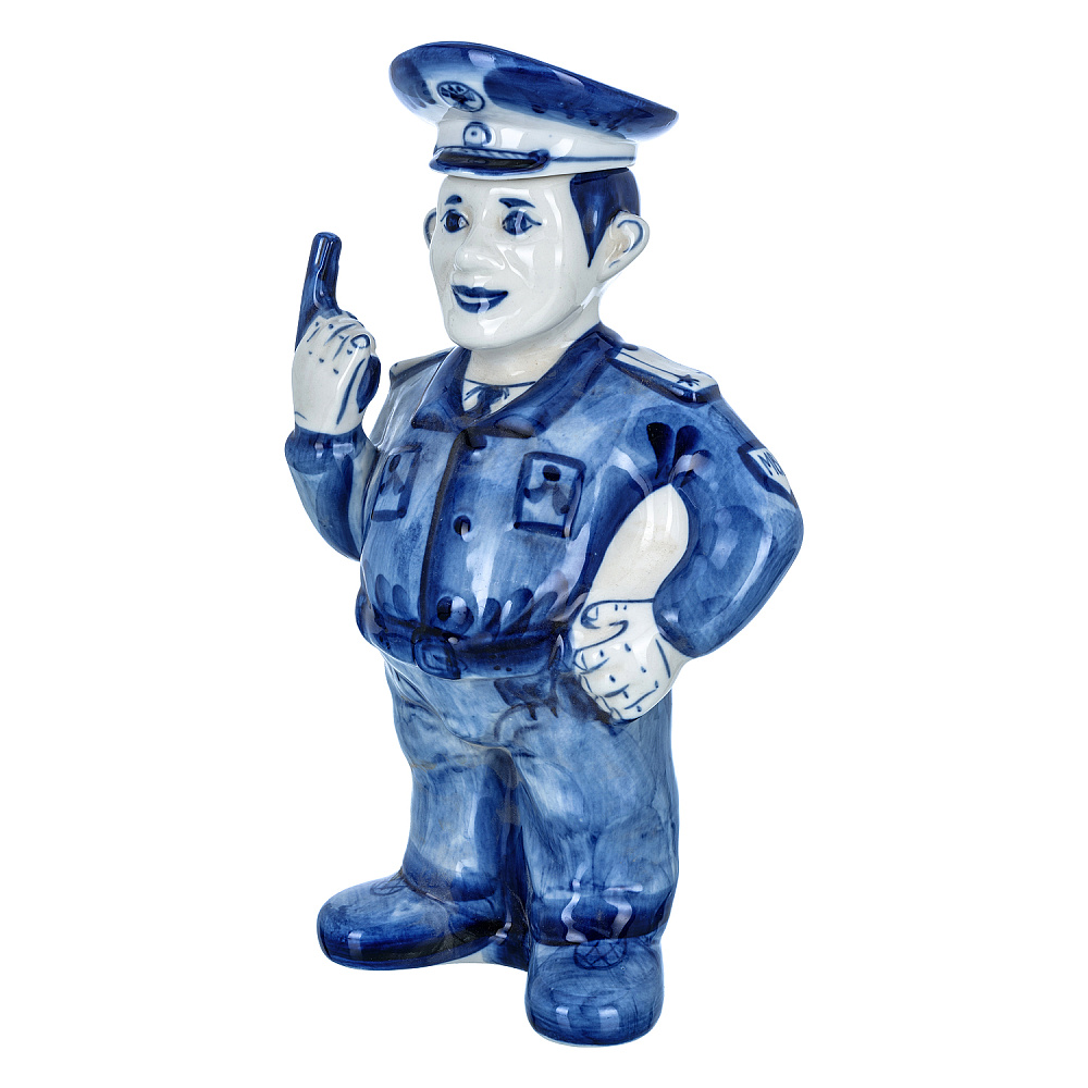 Штоф 1 л «Постовой с пистолетом». Гжель - интернет магазин Русь Велика я фото 1