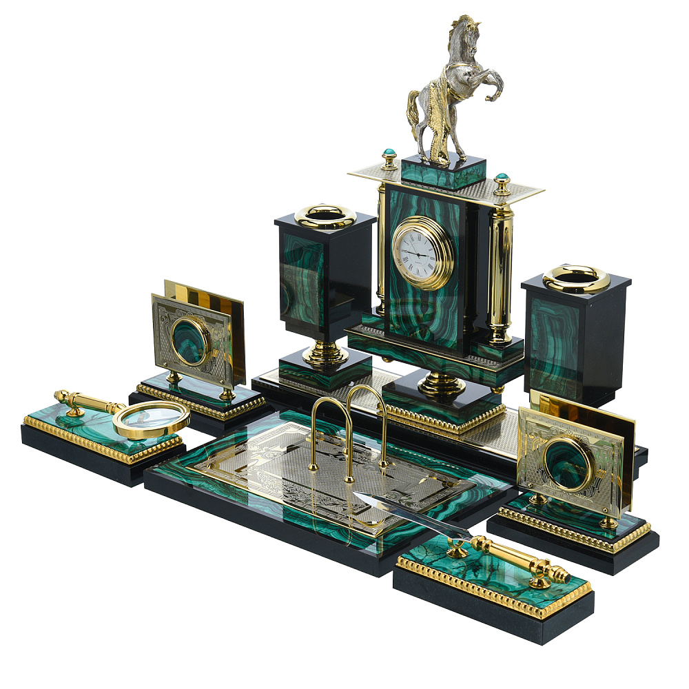 Настольный письменный набор из малахита с позолотой «Конь» - интернет магазин Русь Велика я фото 1