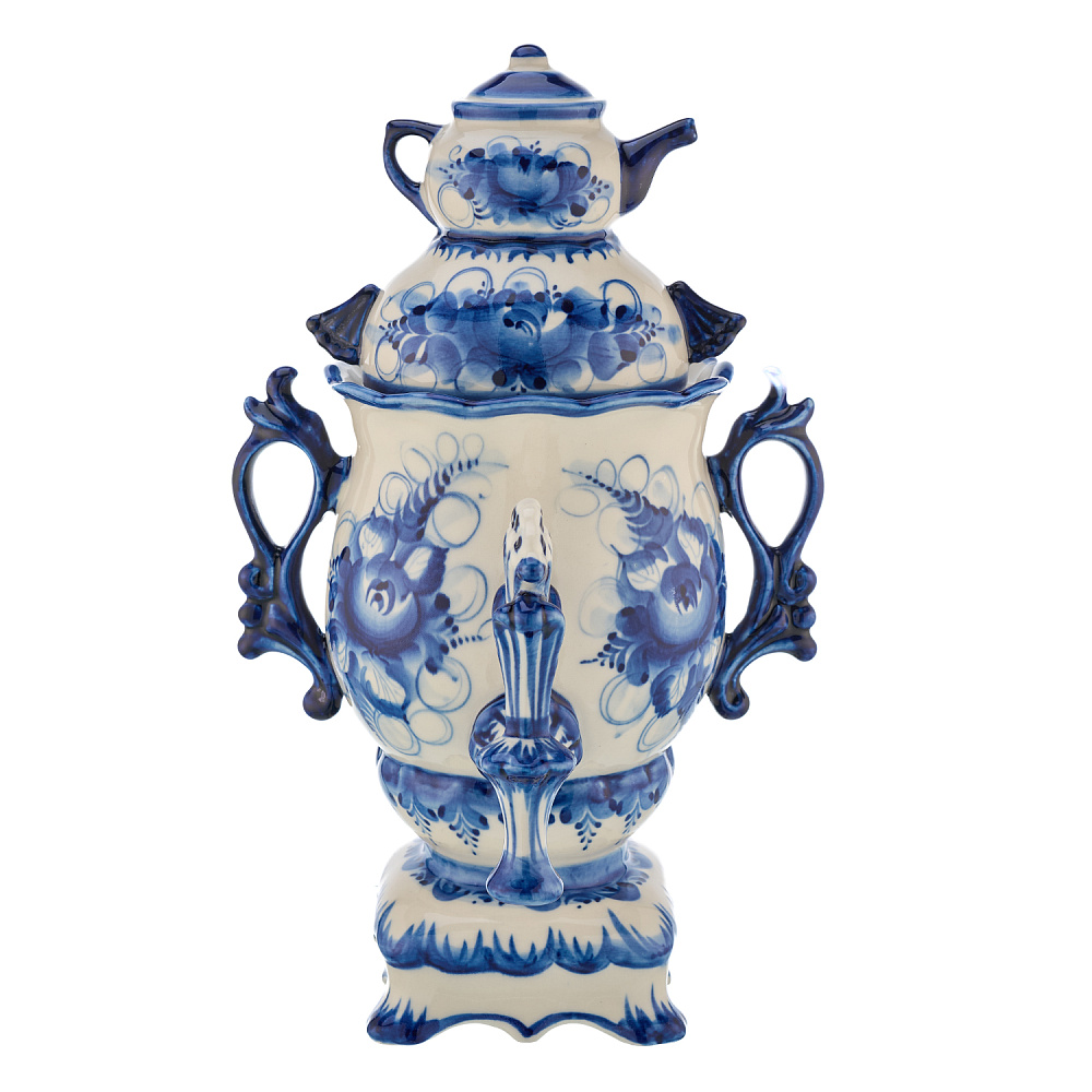 Шкатулка «Самовар купеческий». Гжель - интернет магазин Русь Велика я 