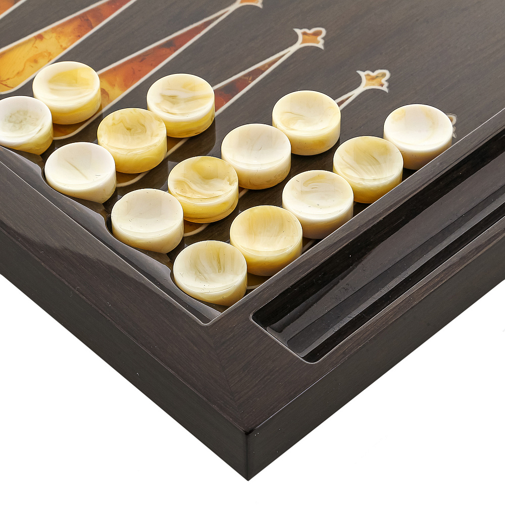 Нарды из мореного дуба с инкрустацией и фишками из янтаря «Черное золото» - интернет магазин Русь Велика я фото 4