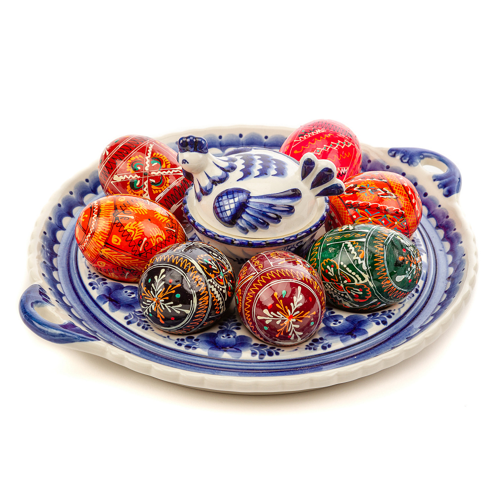 Пасхальница с солонкой «Наседка» в росписи Гжель - интернет магазин Русь Велика я фото 1