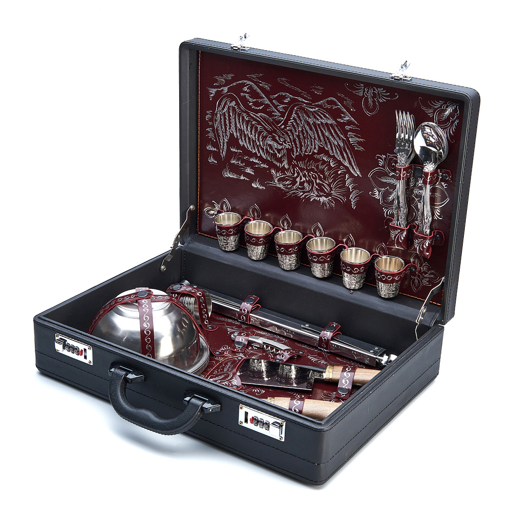 Набор для пикника на 6 персон «Орёл» с серебряным декором - интернет магазин Русь Велика я 