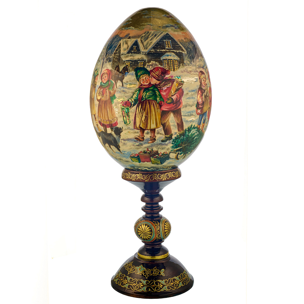 Пасхальное яйцо на подставке «Зимние забавы» - интернет магазин Русь Велика я 