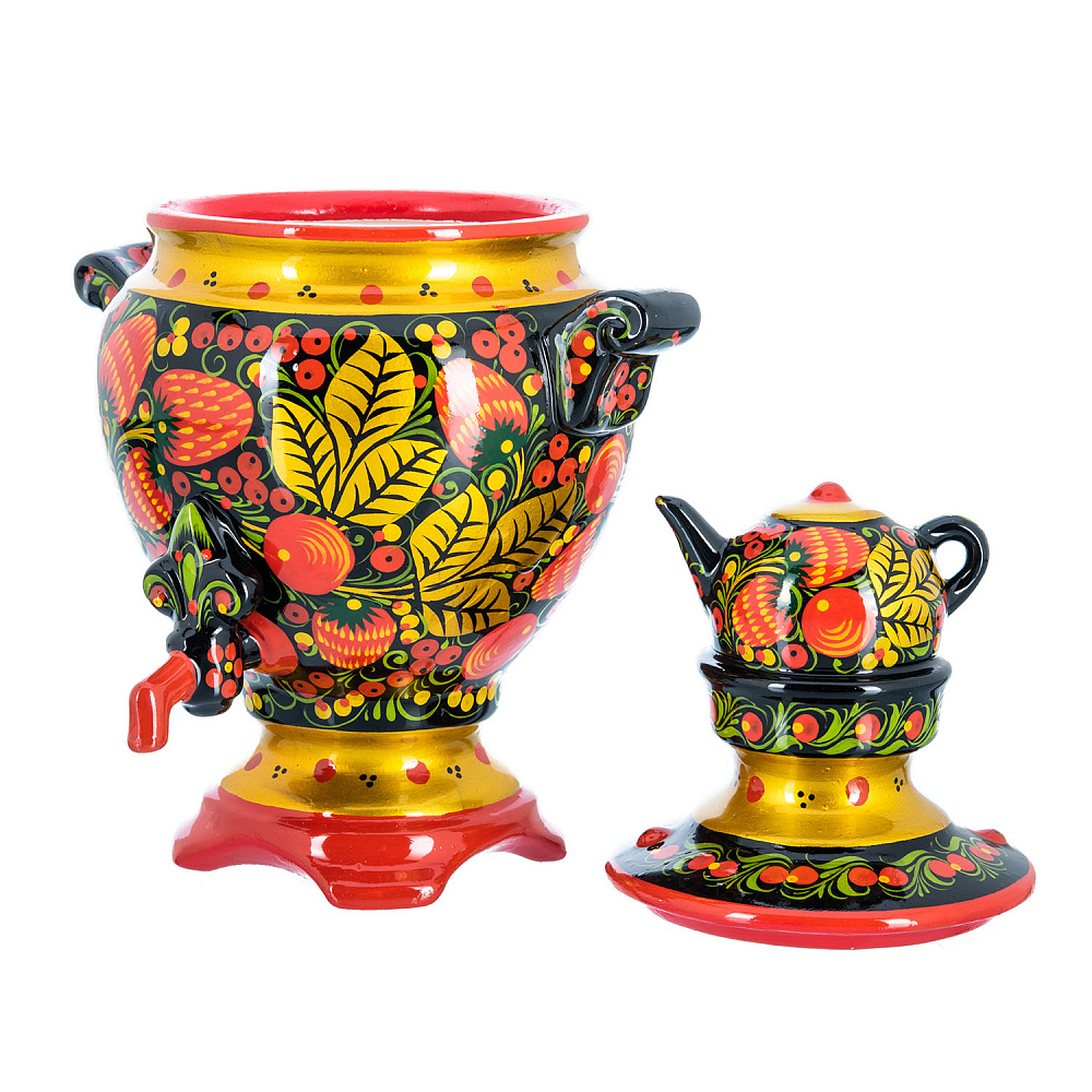 Сувенирный самовар-шкатулка «Клубника». Хохлома - интернет магазин Русь Велика я фото 1