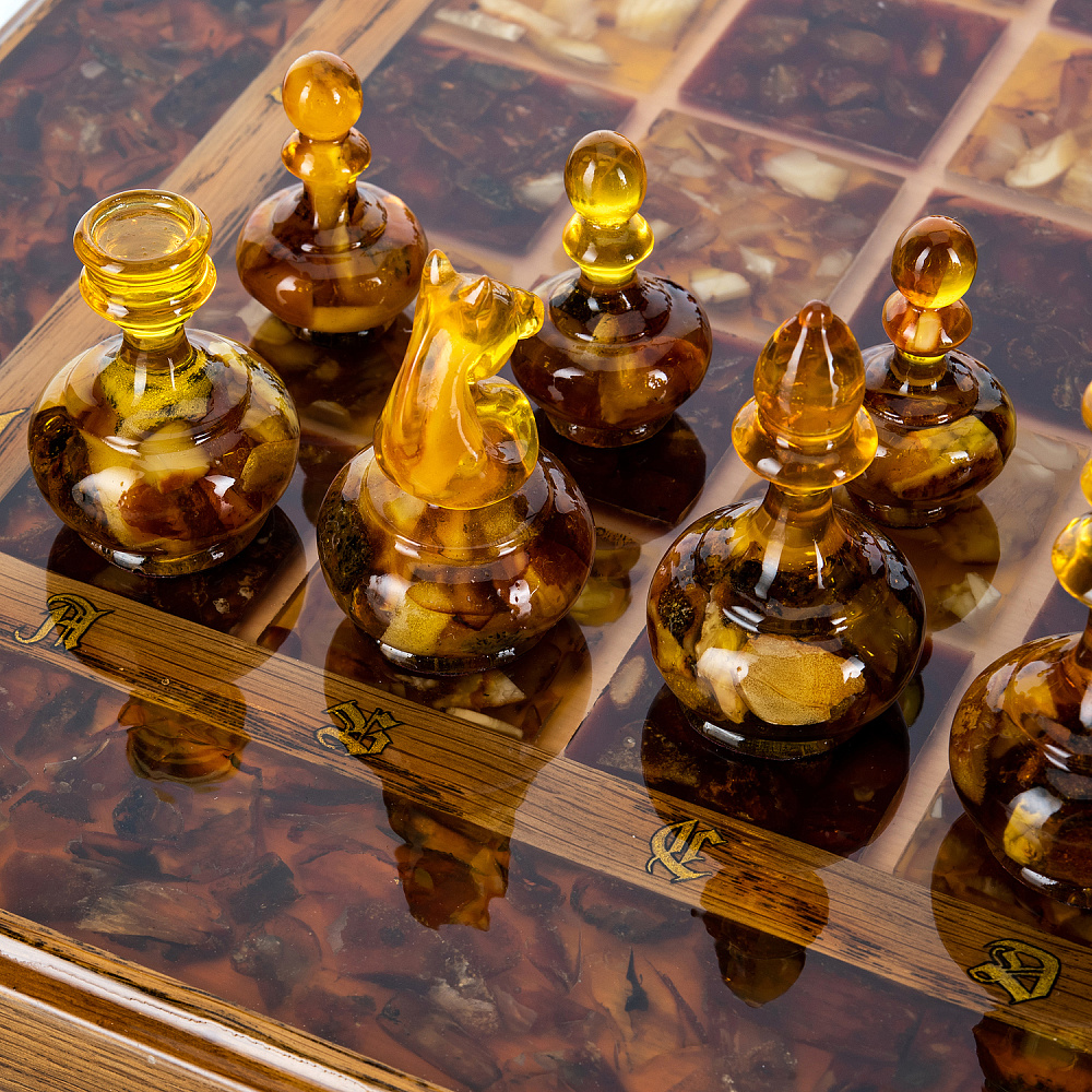 Шахматы с инкрустацией и фигурами из янтаря 46х23 см - интернет магазин Русь Велика я фото 8