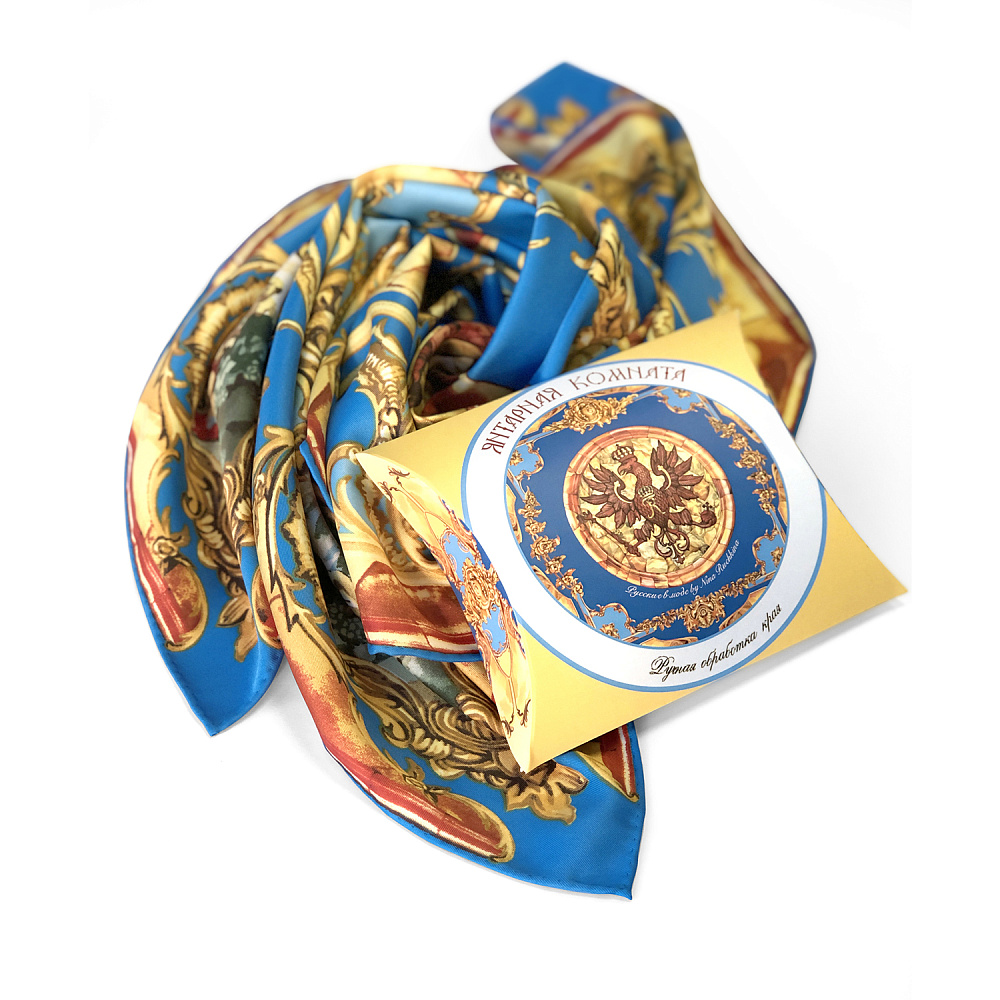 Платок шелковый «Янтарная комната» 90х90 см - интернет магазин Русь Велика я фото 5