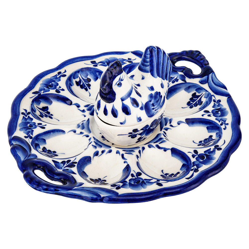 Пасхальница с ручками «Курочка». Гжель - интернет магазин Русь Велика я фото 1