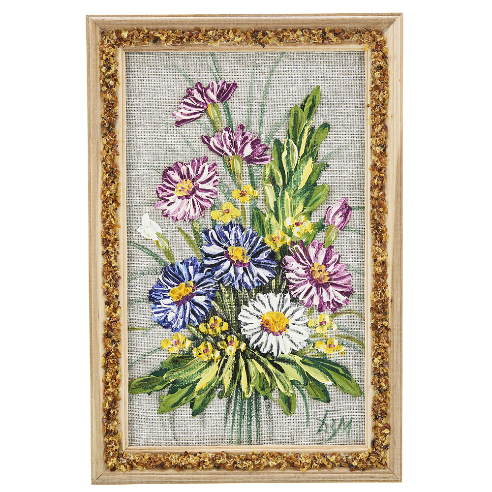 Панно в янтарной раме «Букет цветов» 27х18 см - интернет магазин Русь Велика я 