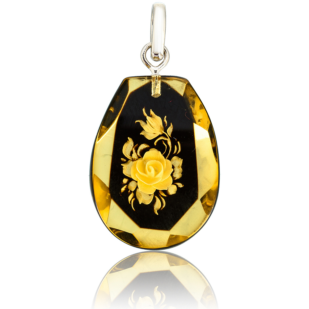 Кулон из натурального янтаря с гравировкой - интернет магазин Русь Велика я 