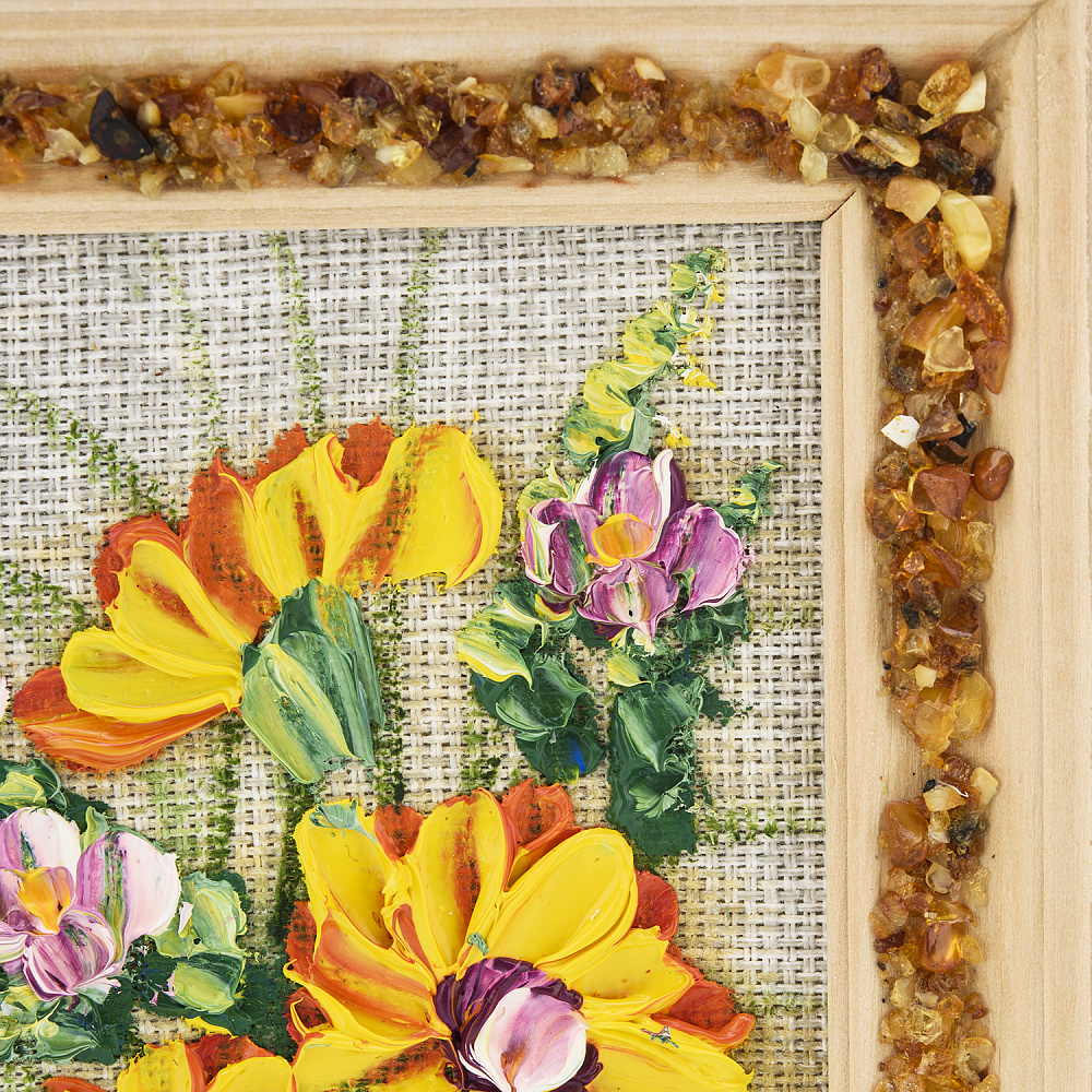 Панно в янтарной раме «Букет цветов» 12,5х16,5 см - интернет магазин Русь Велика я фото 2