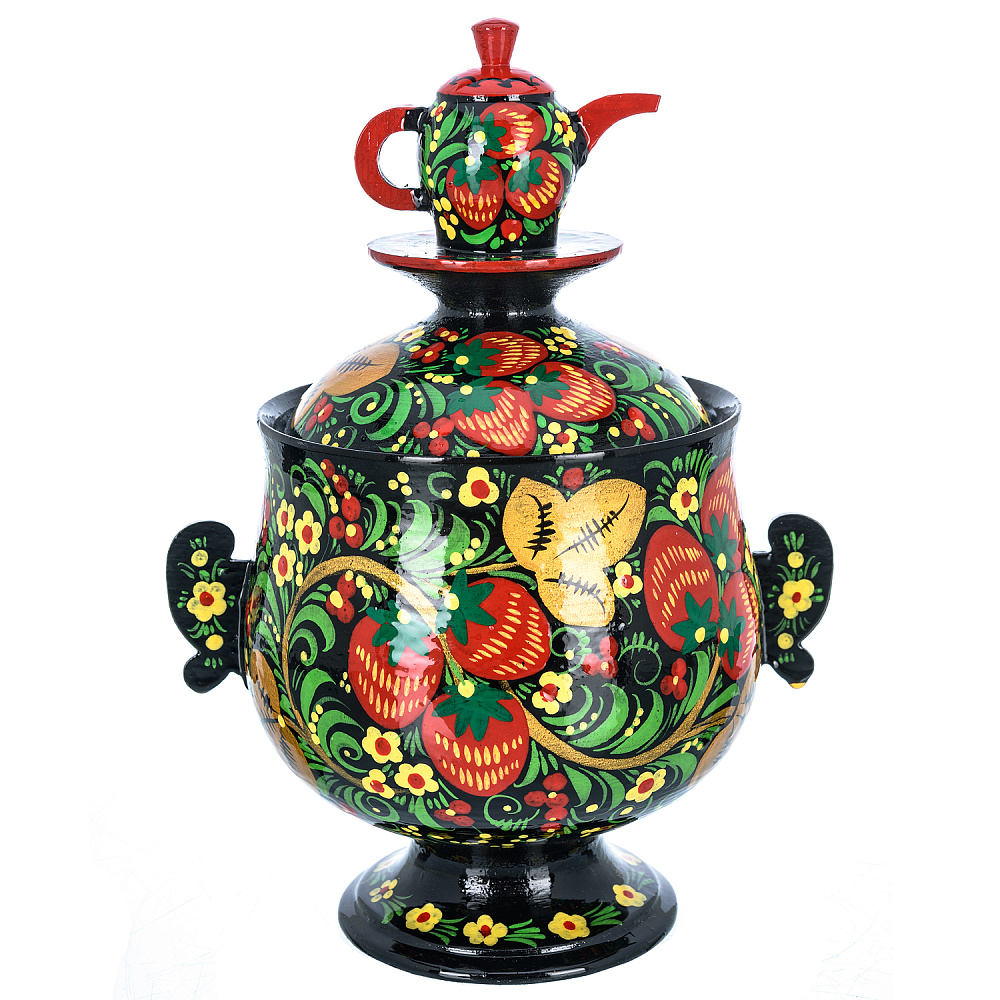 Сувенирный самовар-шкатулка «Клубника». Хохлома - интернет магазин Русь Велика я фото 3