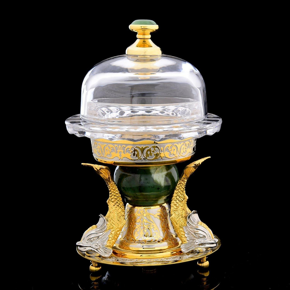 Икорница «Три рыбки » Нефрит. Златоуст - интернет магазин Русь Велика я 