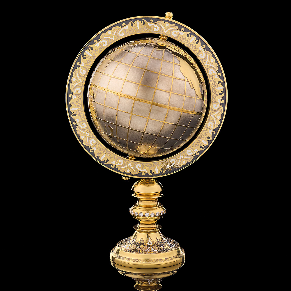 Глобус сувенирный с позолотой и фианитами. Златоуст - интернет магазин Русь Велика я 