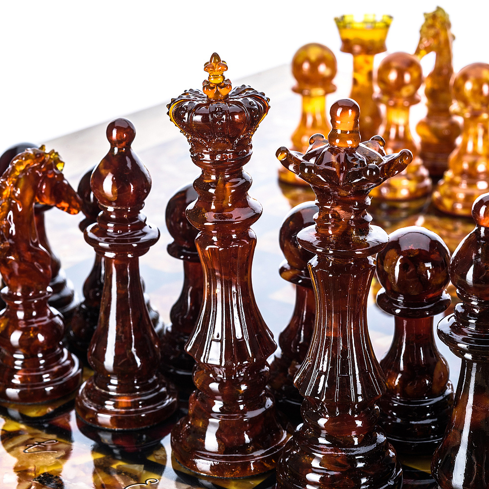 Шахматный стол с янтарными фигурами 80х80 см - интернет магазин Русь Велика я фото 3