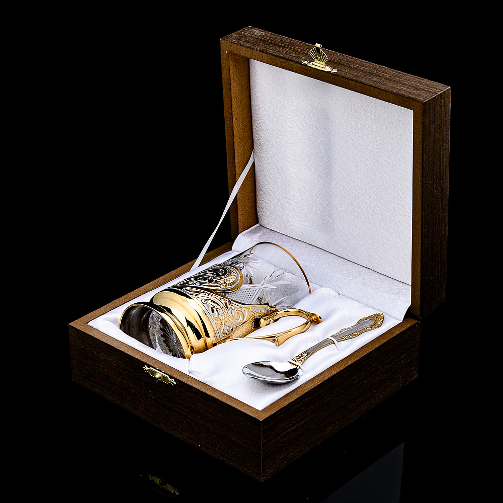 Подстаканник с позолотой и малахитом. Златоуст - интернет магазин Русь Велика я фото 3