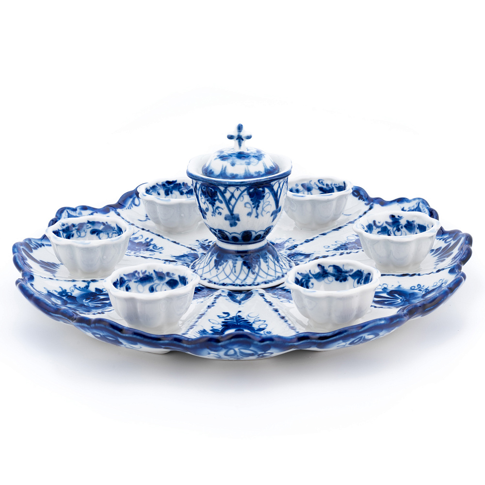 Пасхальница под 6 яиц с солонкой. Гжель - интернет магазин Русь Велика я фото 3