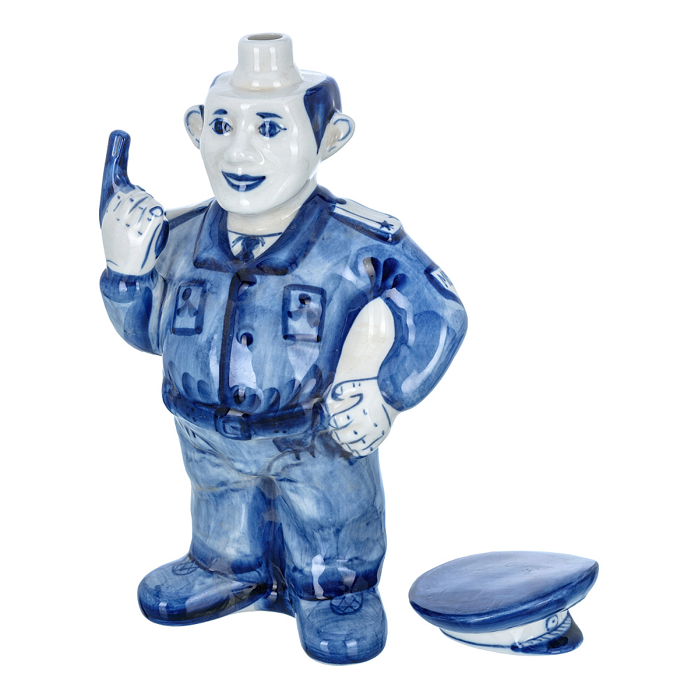 Штоф 1 л «Постовой с пистолетом». Гжель - интернет магазин Русь Велика я фото 4