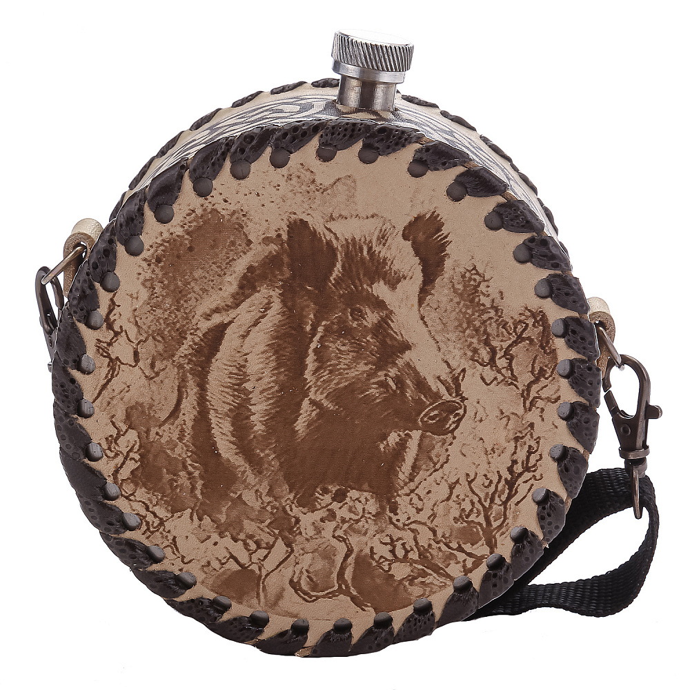 Фляга в кожаном чехле «Кабан» - интернет магазин Русь Велика я 