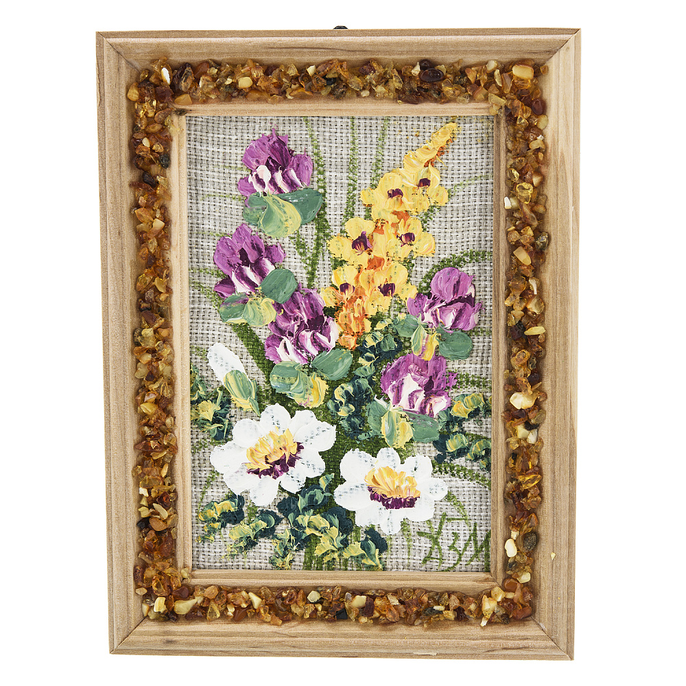 Панно в янтарной раме «Букет цветов» 12,5х16,5 см - интернет магазин Русь Велика я 