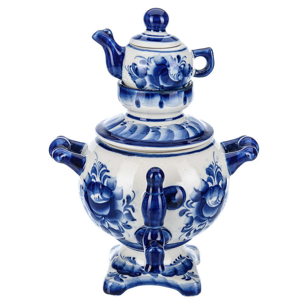 Сувенирный самовар-шкатулка. Гжель - интернет магазин Русь Велика я 