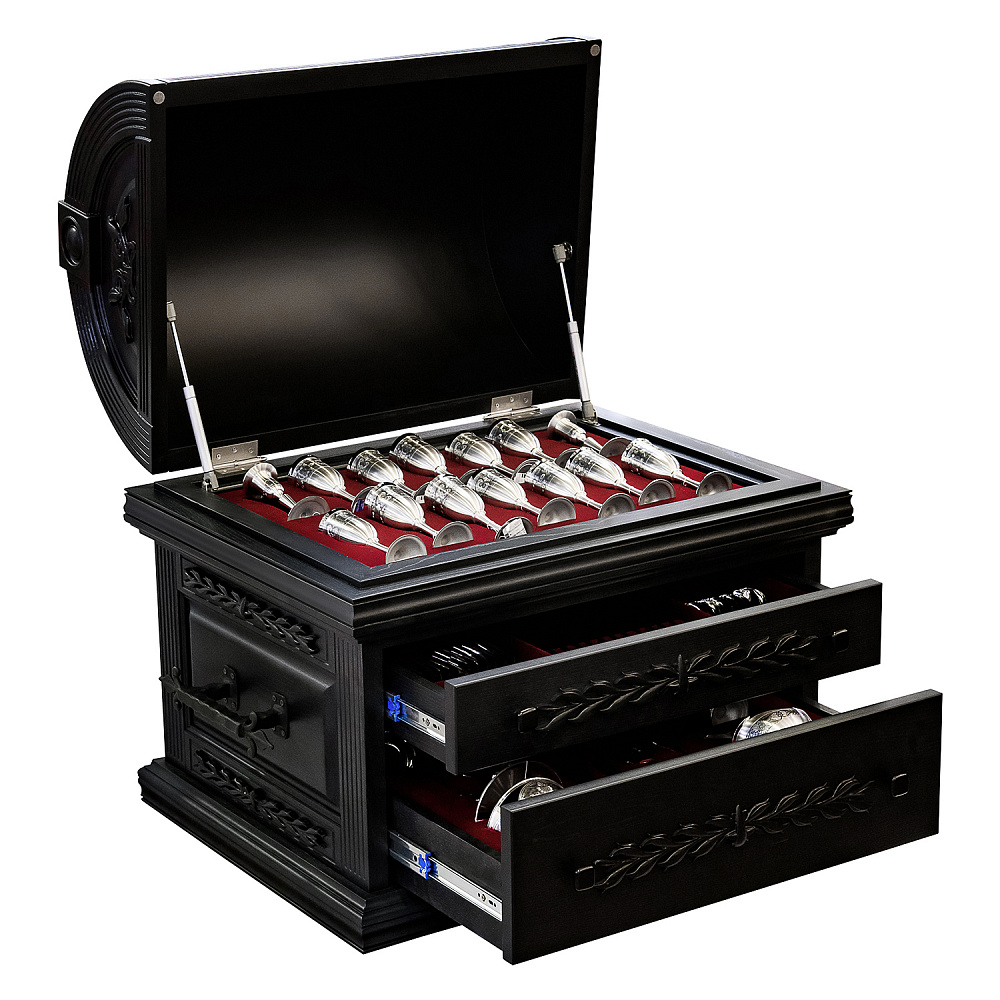 Элитный набор столового серебра 925* на 12 персон «Сундук» 104 предмета - интернет магазин Русь Велика я 