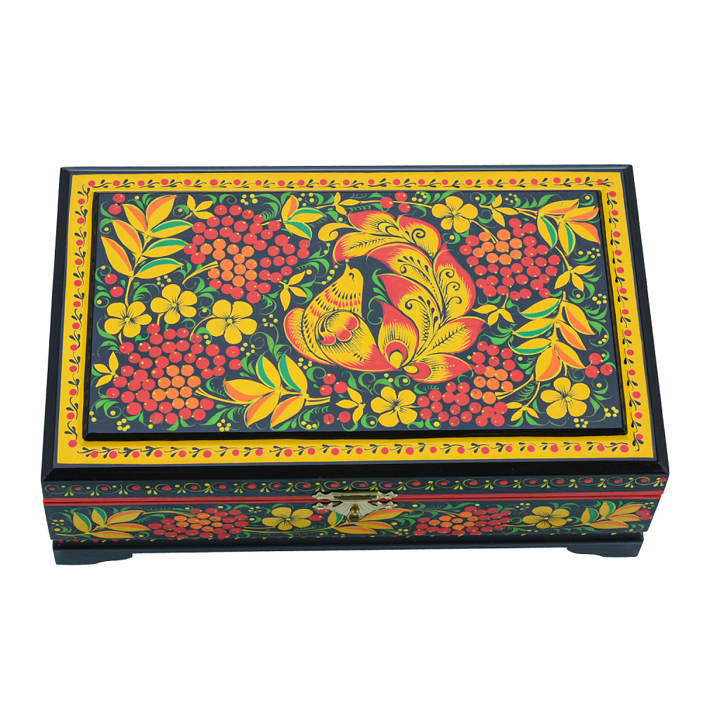 Шкатулка «Птица и рябина». Хохлома - интернет магазин Русь Велика я 