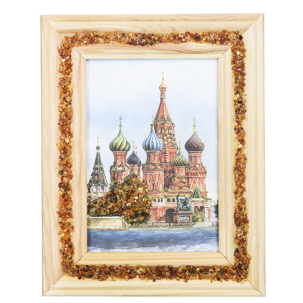 Панно янтарное «Храм Василия Блаженного» 20х16 см - интернет магазин Русь Велика я 